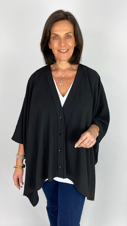 Crepe feel button-through top | Black | by Mat | last 1