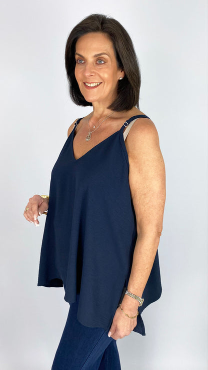Crepe feel strappy essential cami | Blue | by Mat