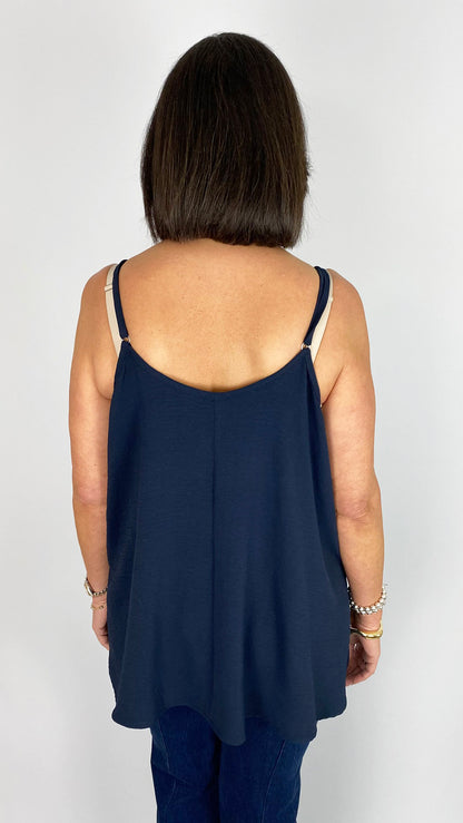 Crepe feel strappy essential cami | Blue | by Mat