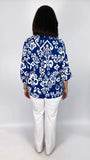 Print mandarin-collar button-through tunic w/ pockets (2 Colours)