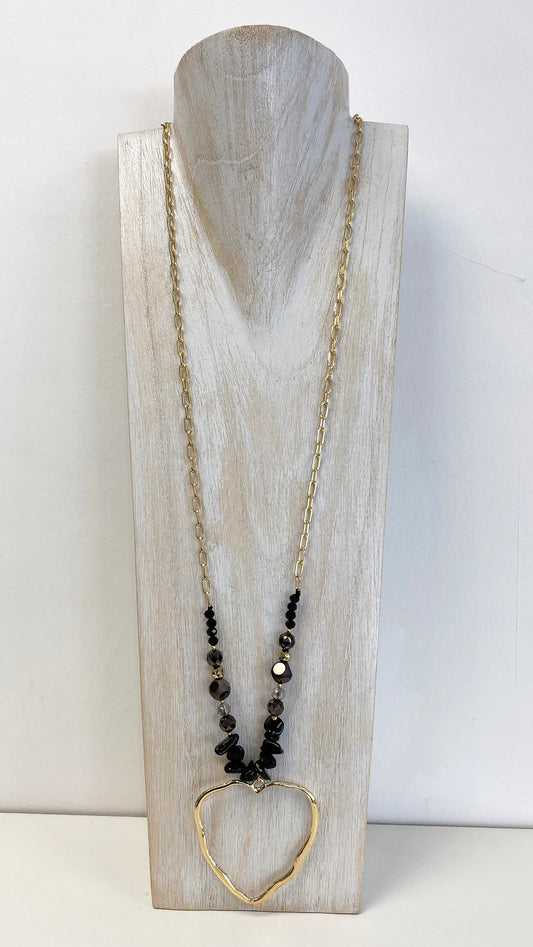 Heart pendant necklace | Gold/Black