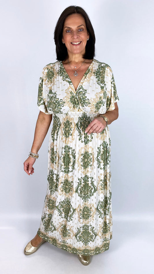 Crease-free crossover maxi dress | 3 classic Baroque Prints