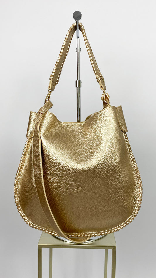 Braided edge faux leather messenger bag | Gold