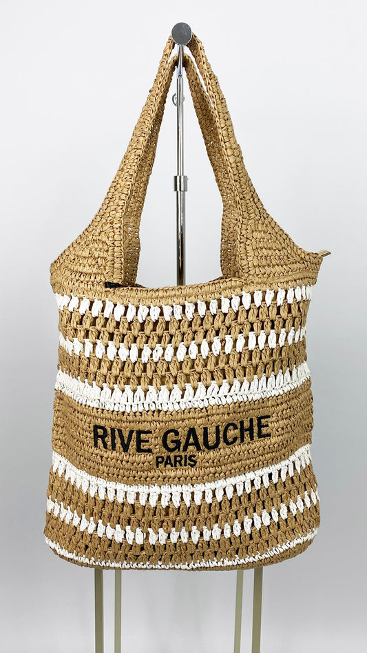 Designer-inspired raffia tote bag | White | last 1