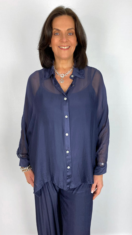 Silk button-front shirt & cami set | 3 Colours