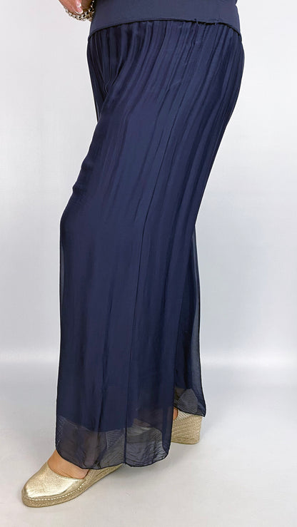 Silk wide-leg pull-on pants | 3 Colours