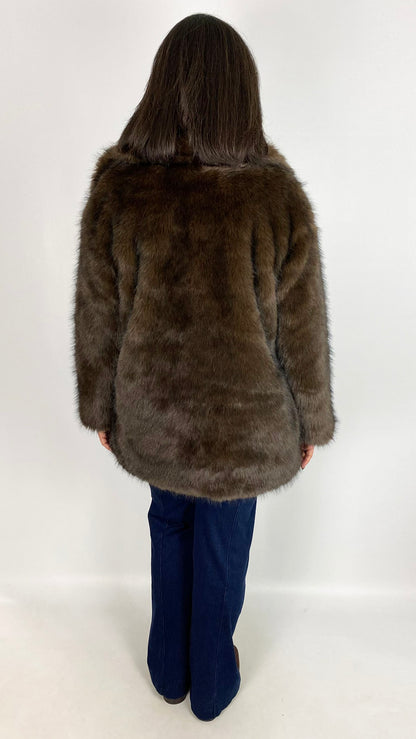 Faux fur statement collar midi coat | Chocolate