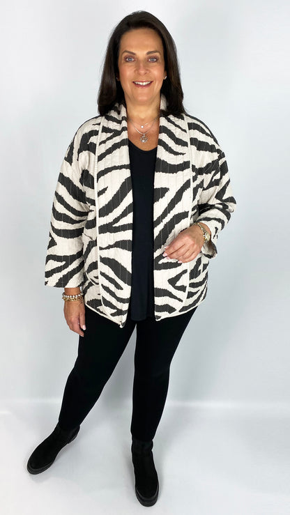 Cotton unstructured 2-pocket zebra jacket (Black/Cream)