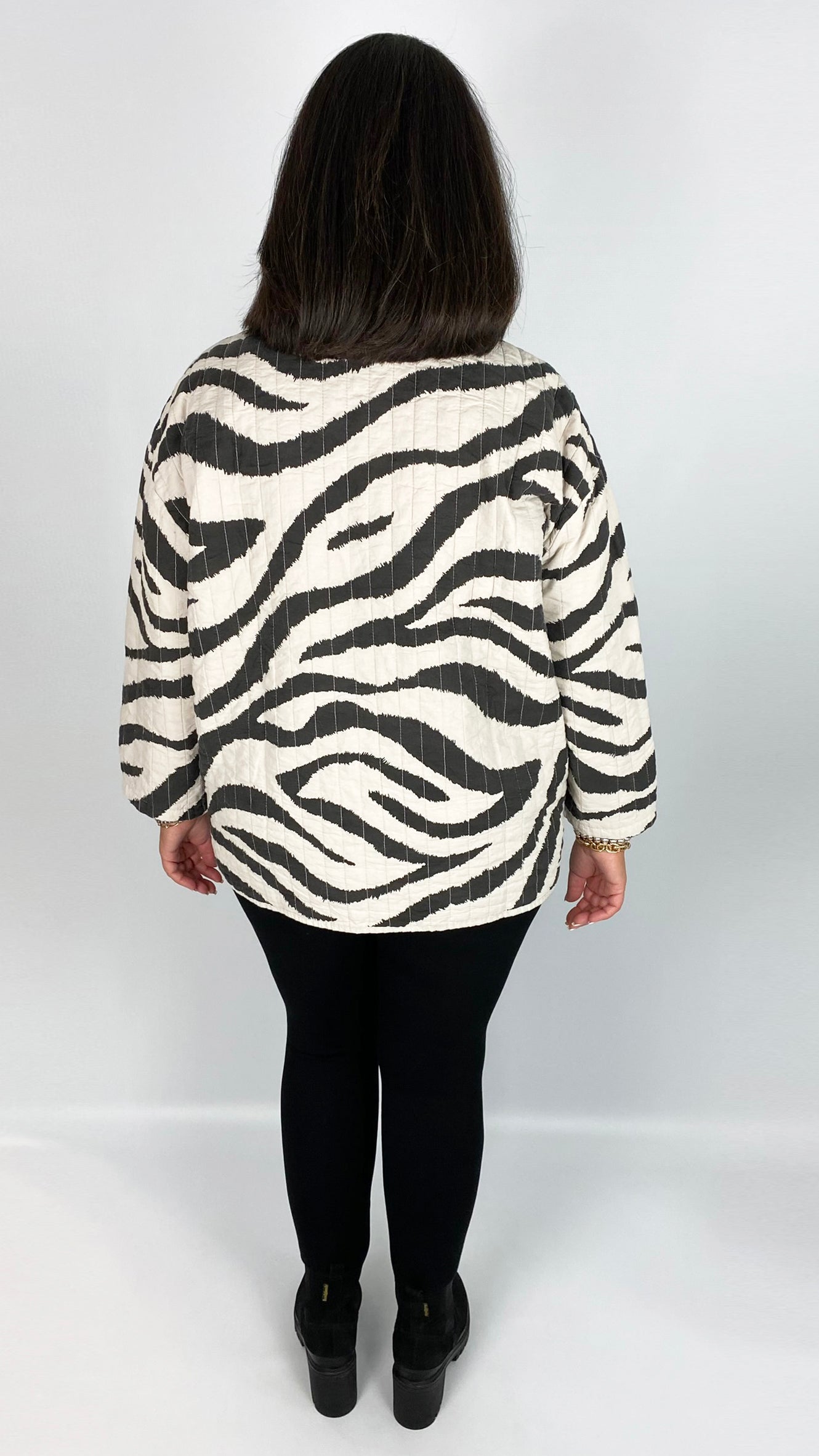 Cotton unstructured 2-pocket zebra jacket (Black/Cream)