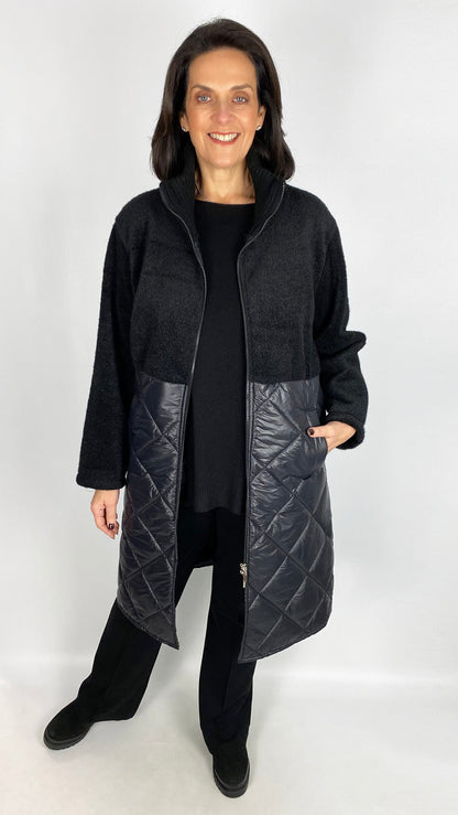 Half quilted zip-up longline jacket | Chocolate