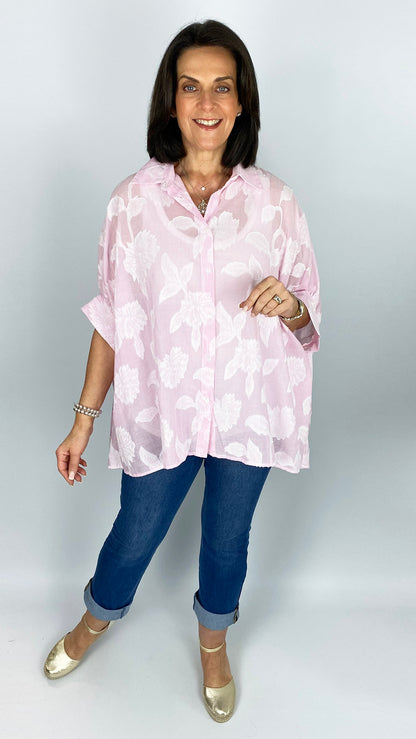Oversized pinstripe & fine embroidery cotton shirt | by Goa | 2 Colours