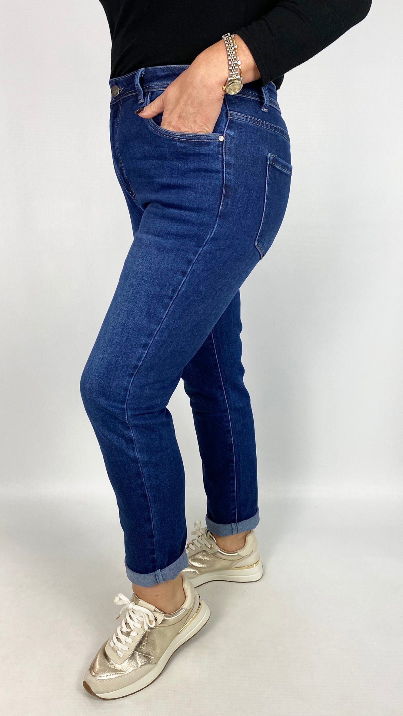Mom-fit stretch denim jeans | Dark Denim