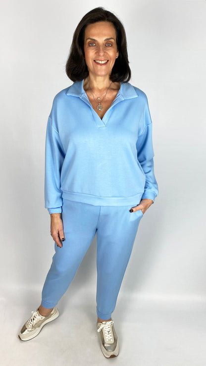 Collared v-neck & cuffed pant loungesuit | 4 Colours