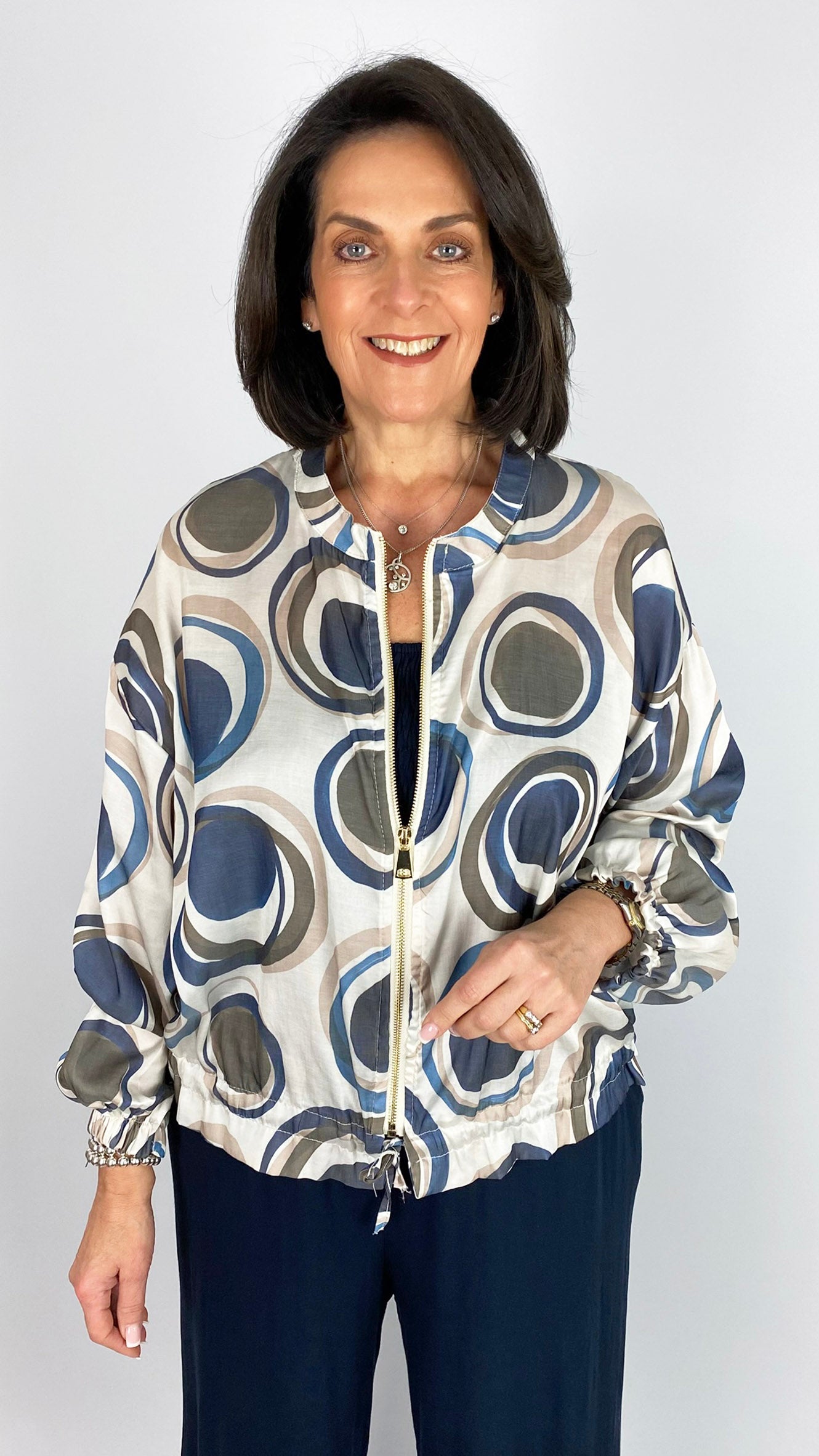Zip-through circle print bomber jacket | 3 Colours
