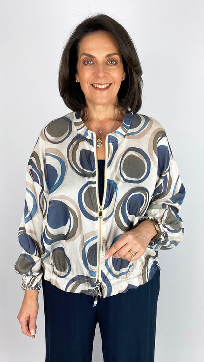 Zip-through circle print bomber jacket | 3 Colours