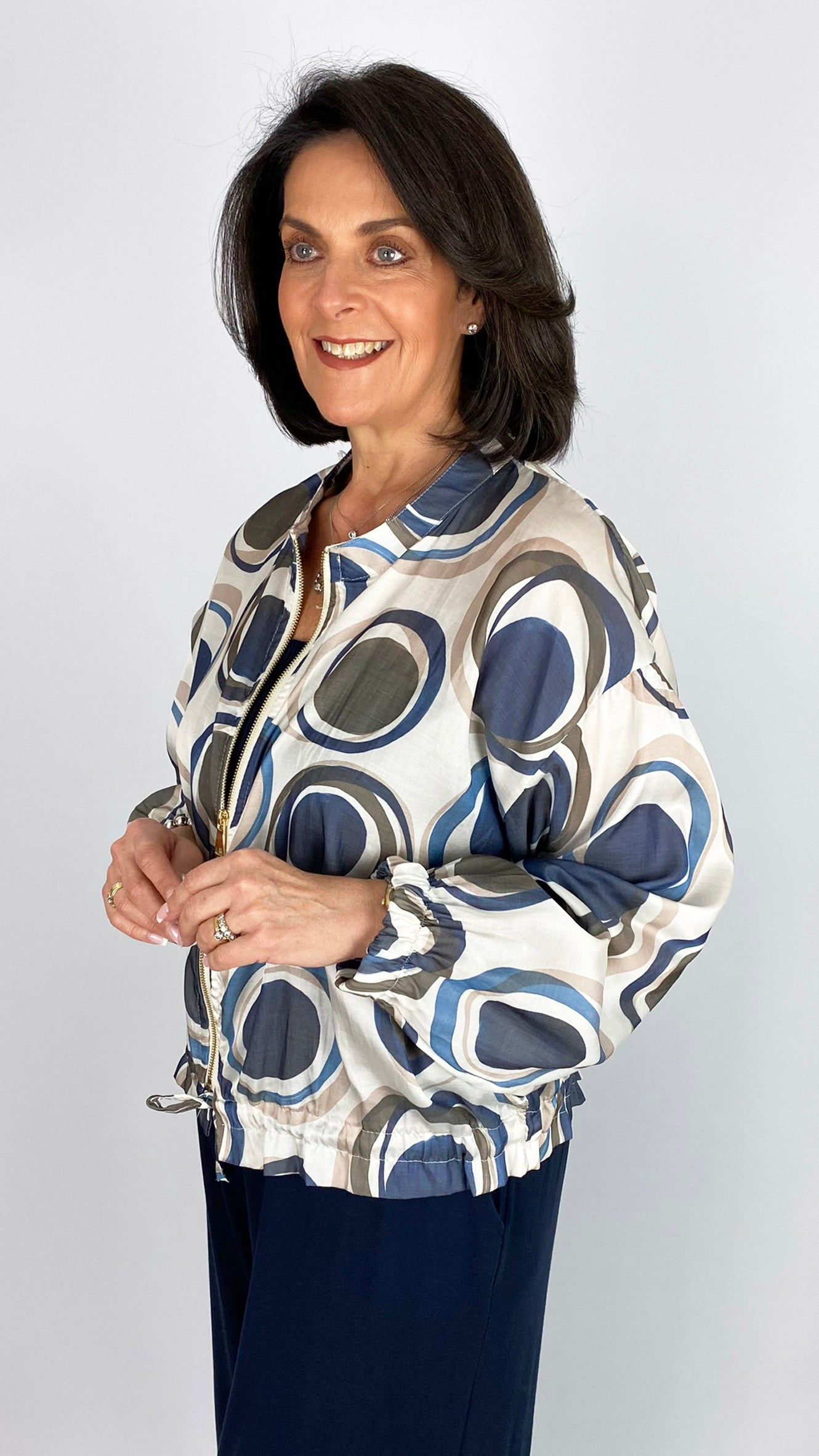 Zip-through circle print bomber jacket | 3 Colours