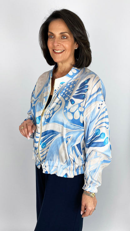 Zip-through butterfly print bomber jacket | 5 Colours