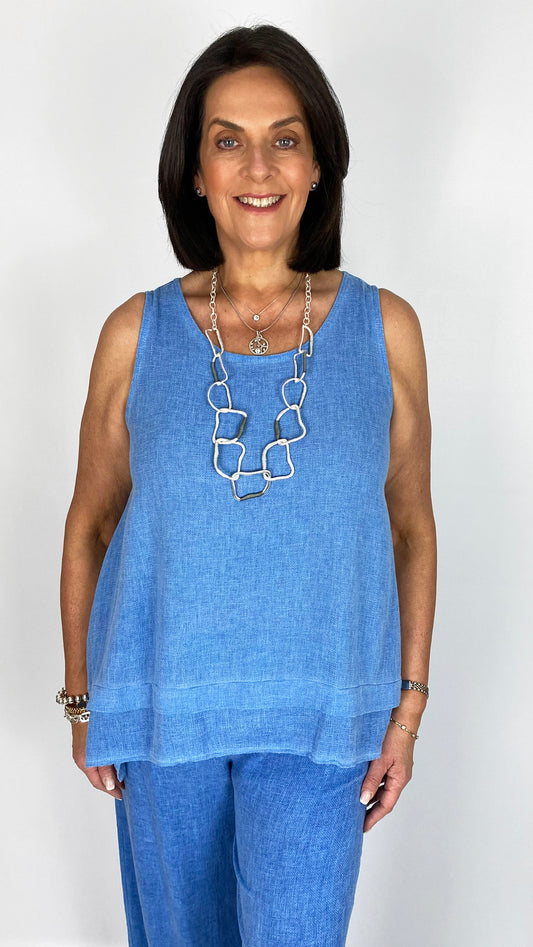 Cotton & linen mix sleeveless dipped-sides top | 2 Colours