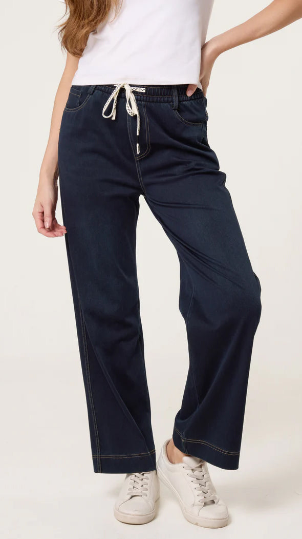 Lightweight drawstring waist pull-on pants | Dark Indigo | last 1