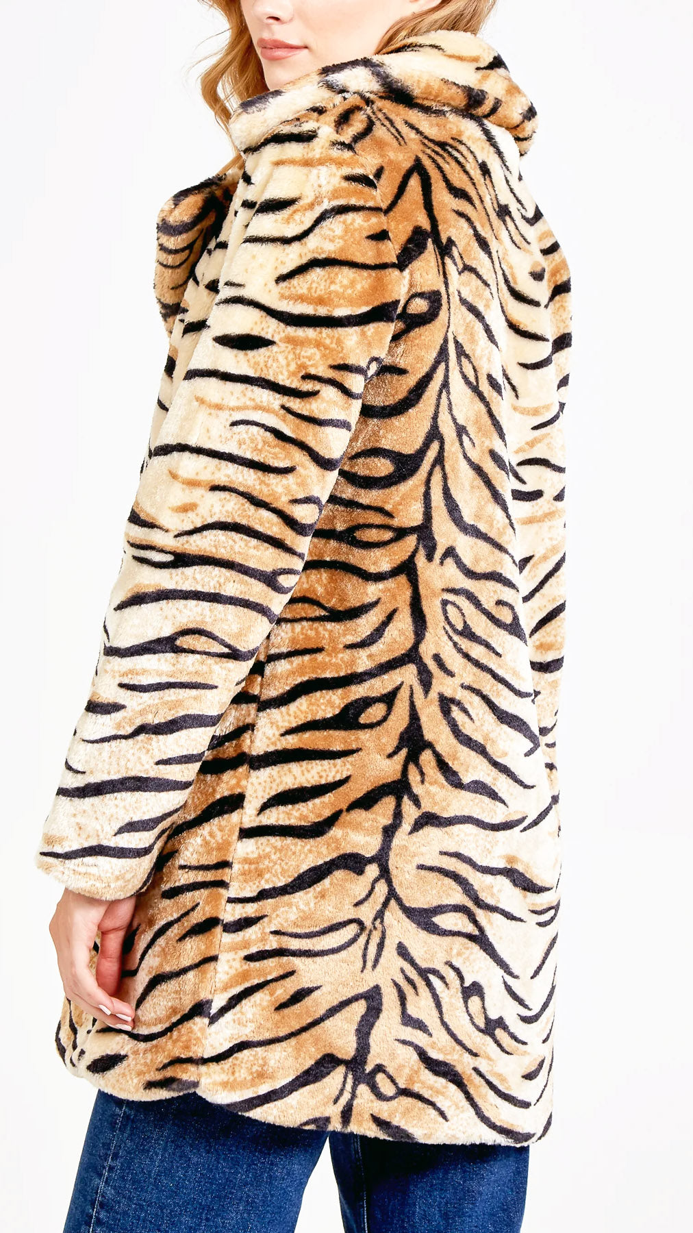 Tiger print faux fur coat