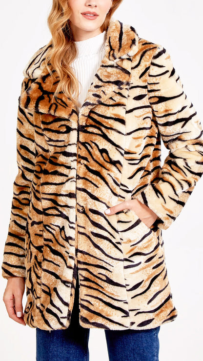 Tiger print faux fur coat