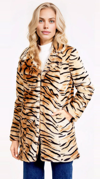 Tiger print faux fur coat