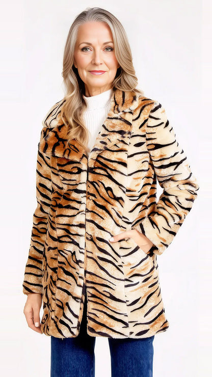 Tiger print faux fur coat