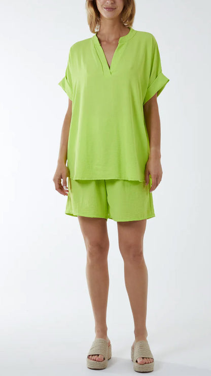 Lightweight mandarin-collar top & shorts set (5 Colours)  - back in! Limited