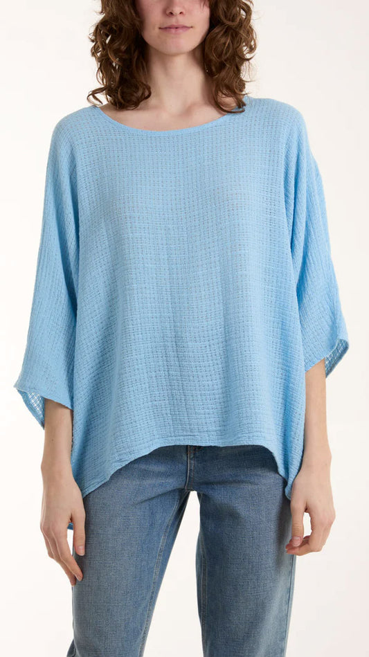 Textured cotton curved hem top (6 Colours) - back in! Limited