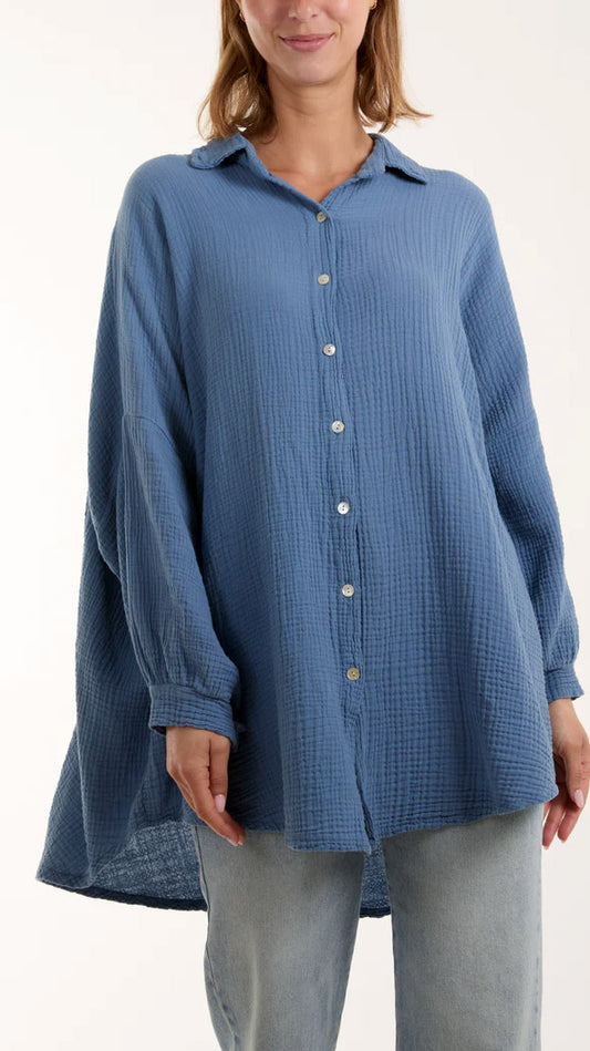 Cheesecloth oversized button-through shirt (Denim blue or Black) - last 1s