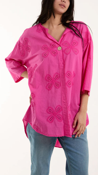 Embroidered daisy cotton blouse (5 Colours)