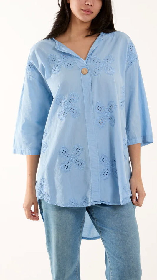 Embroidered daisy cotton blouse (5 Colours)