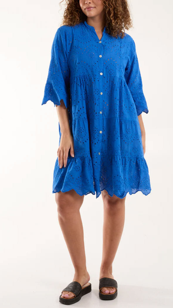 Broderie anglaise smock shirt dress (4 colours)