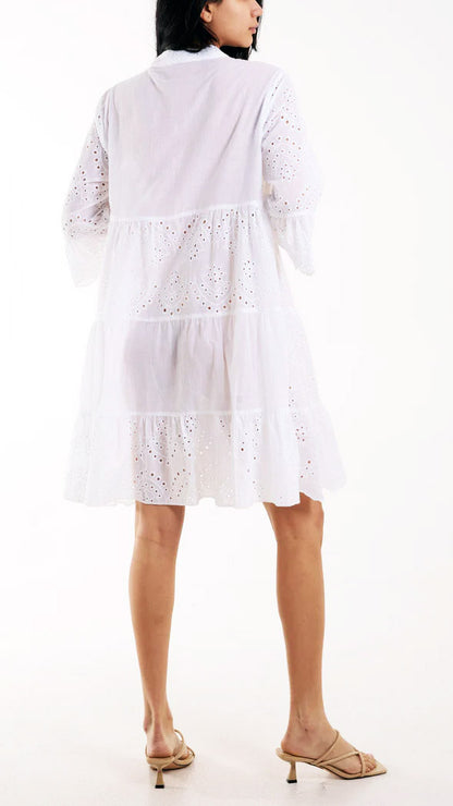 Broderie anglaise smock shirt dress (4 colours)