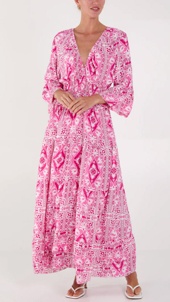 Shirred bodice print maxi dress (3 Colours) - last 1