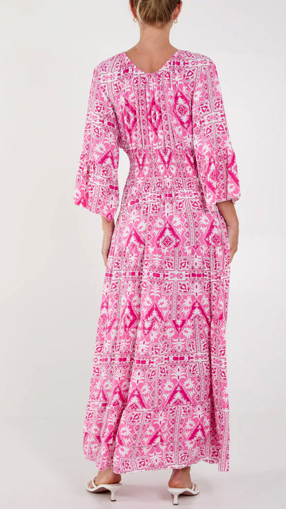 Shirred bodice print maxi dress (3 Colours)