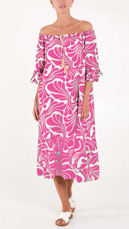 Bardot print midi dress (4 Colours)