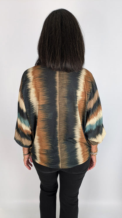 Transition stripe gathered hem LS top | 2 Colours