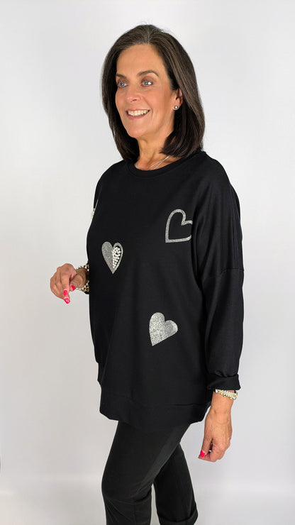 Pearl & diamante hearts LW sweatshirt | 4 Colours