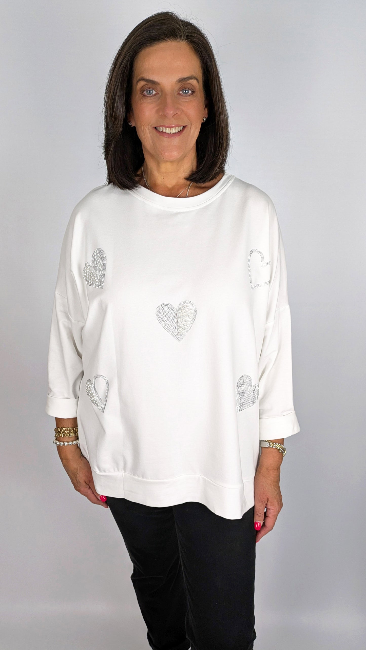 Pearl & diamante hearts LW sweatshirt | 4 Colours