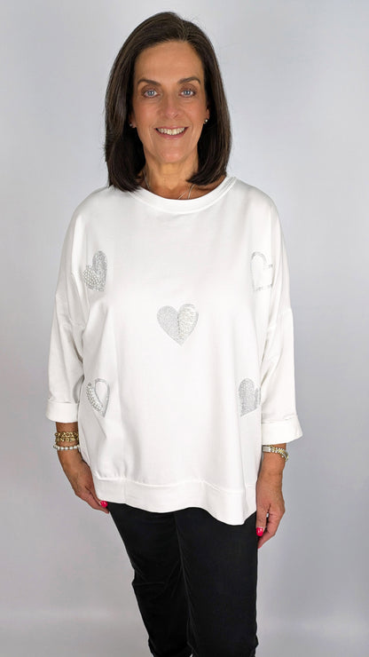 Pearl & diamante hearts LW sweatshirt | 4 Colours