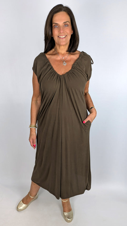 Ruched cap sleeve v-neck dress  | 2 Colours