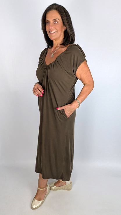 Ruched cap sleeve v-neck dress  | 2 Colours