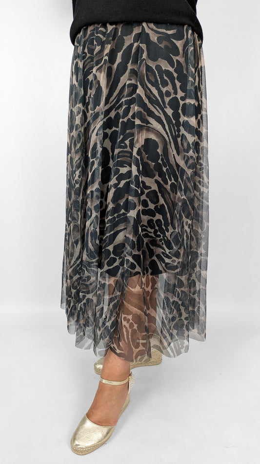Animal print layered skirt | Black/Natural