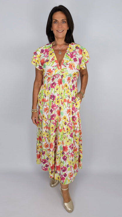 Floral v-neck shirred maxi dress | 3 Colours