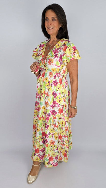 Floral v-neck shirred maxi dress | 3 Colours