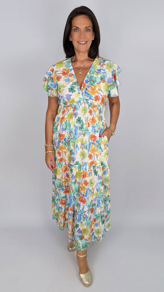 Floral v-neck shirred maxi dress | 3 Colours