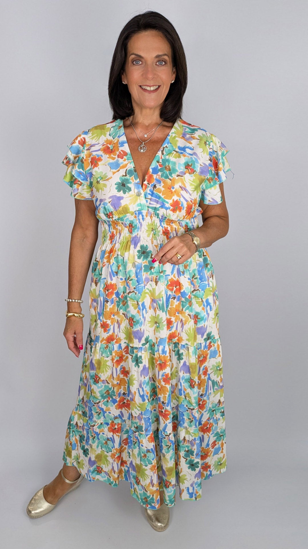 Floral v-neck shirred maxi dress | 3 Colours