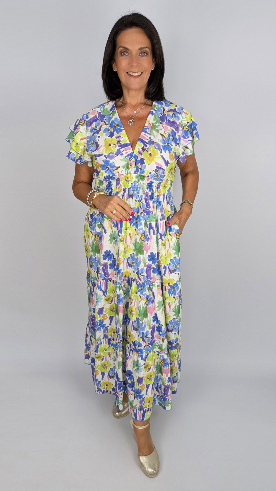 Floral v-neck shirred maxi dress | 3 Colours