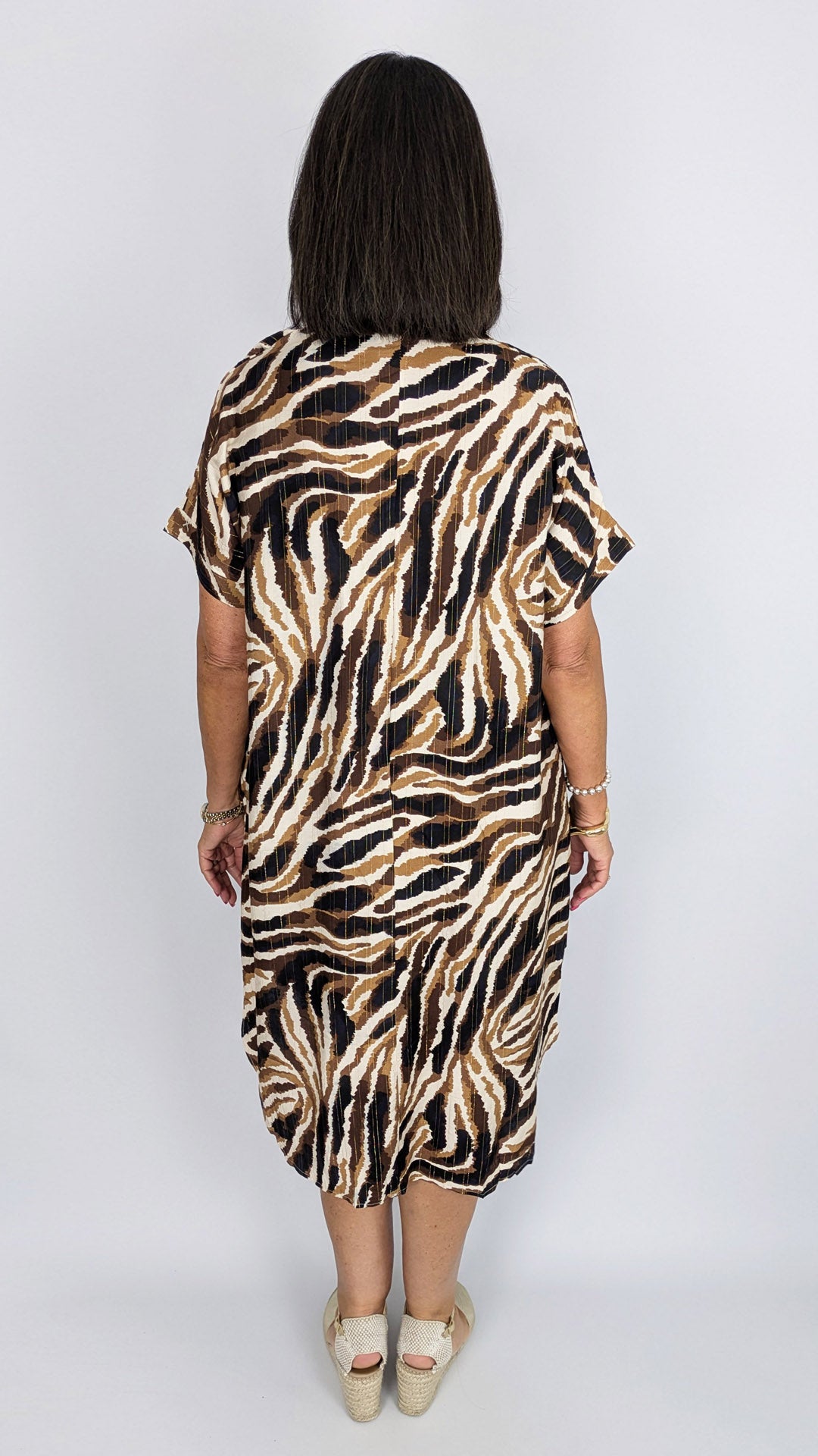 Zebra & metallic highlight collared shirtdress | Black/Chocolate/Caramel